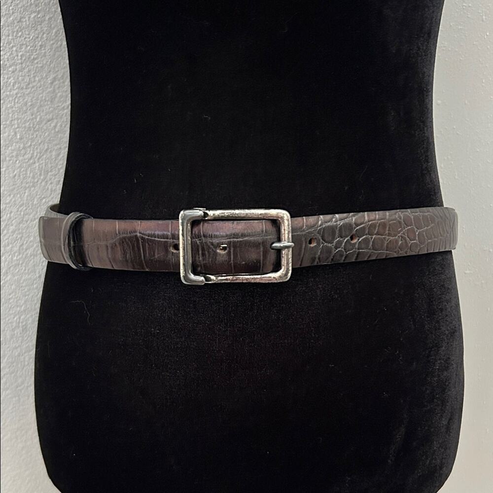 Vintage Harold Powell Embossed Espresso Leather Belt with Metal Buckle, Size L